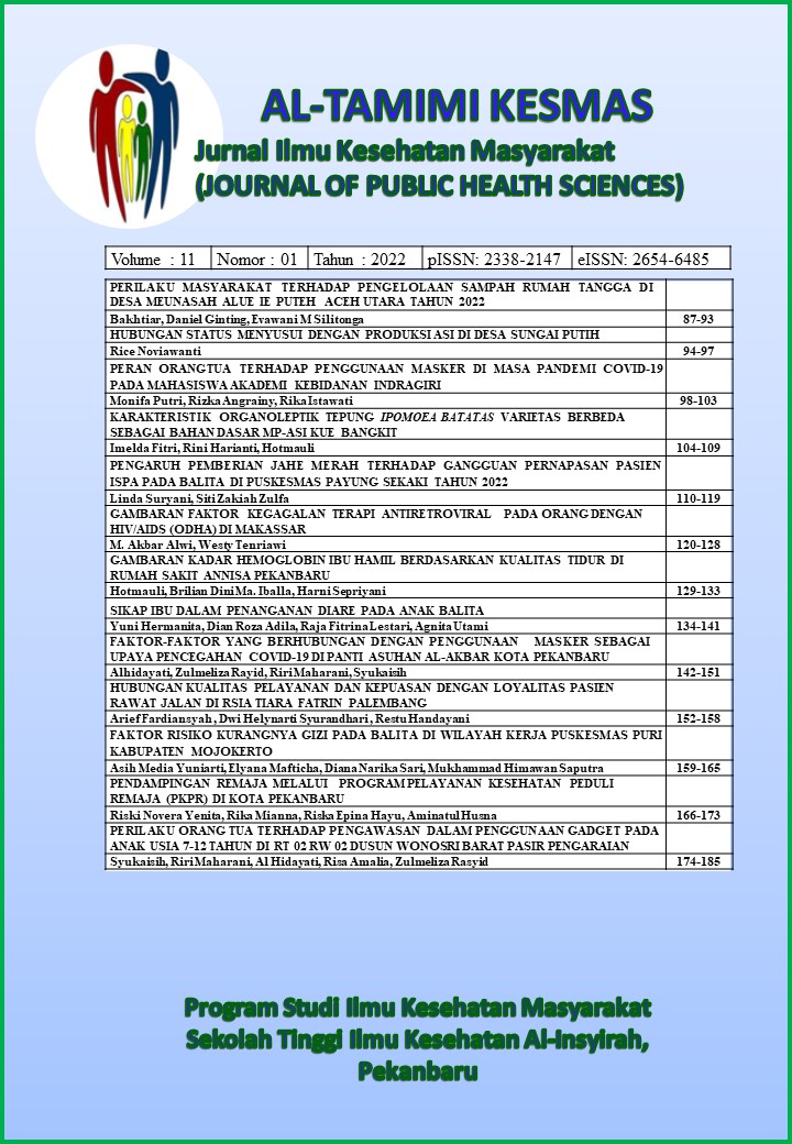 					Lihat Vol 11 No 2 (2022): Al-Tamimi Kesmas: Jurnal Ilmu Kesehatan Masyarakat (Journal of Public Health Sciences)
				