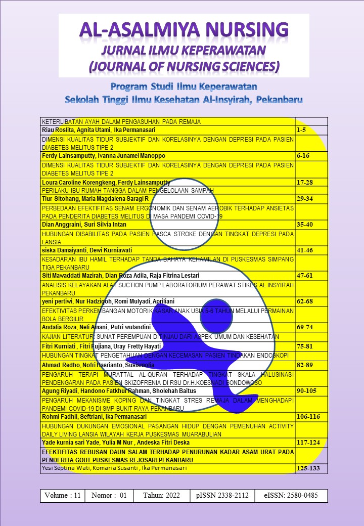 					View Vol. 11 No. 1 (2022): Al-Asalmiya Nursing: Jurnal Ilmu Keperawatan (Journal of Nursing Sciences)
				
