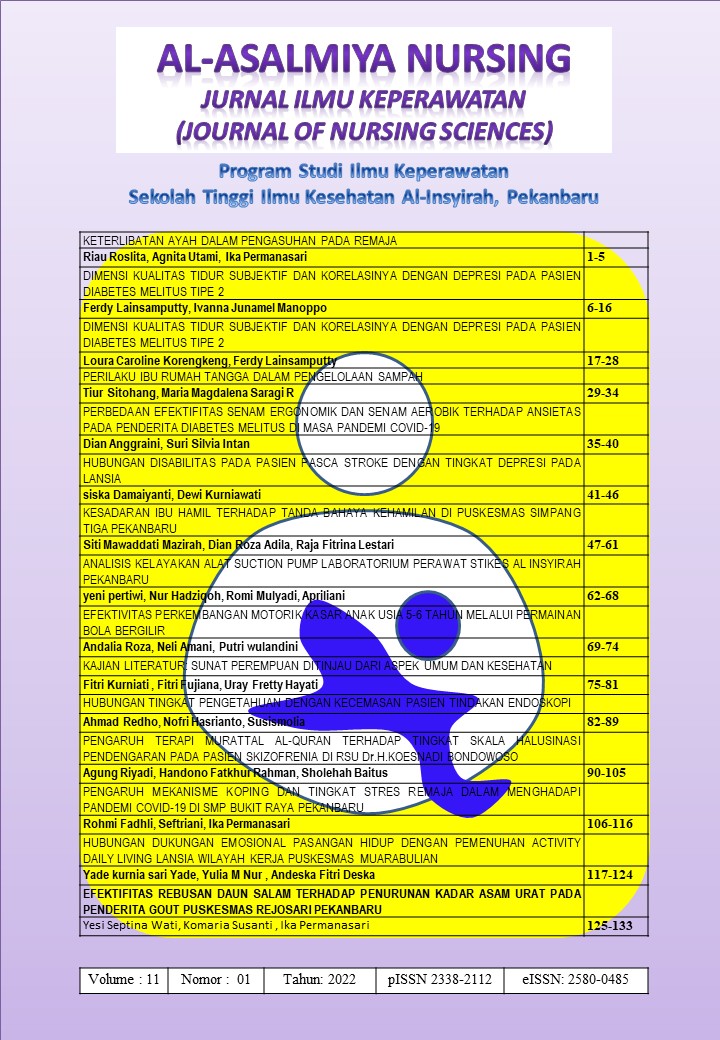 					Lihat Vol 11 No 1 (2022): Al-Asalmiya Nursing: Jurnal Ilmu Keperawatan (Journal of Nursing Sciences)
				